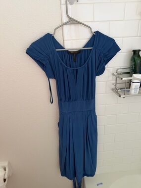 BCBGMaxAzria Royal Blue Pleated Scoop-Neck Midi Dress